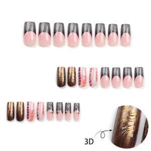 Uñas postizas a presión con estrellas 3D, uñas postizas largas cuadradas MABKJLF con punta francesa, azúcar morena, cobertura completa, con purpurina a22 , con diseños, uñas adhesivas brillantes, uñas