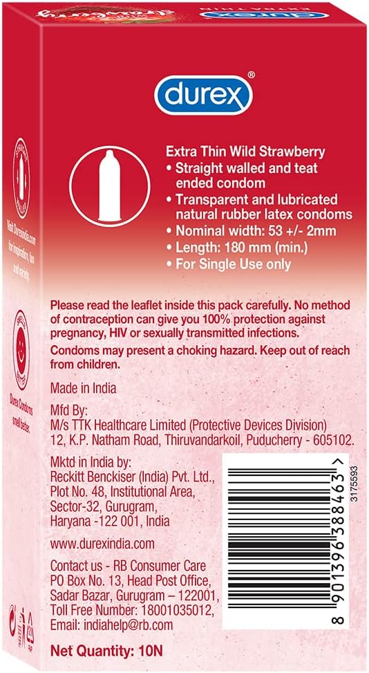 Durex Preservativos extrafinos con sabor a fresa silvestre para hombre - 10s