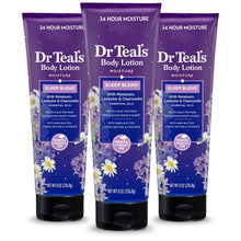 Cargar imagen en el visor de la galería, Dr Teal&#39;s Loción corporal para dormir, humedad 24 horas, con aceites esenciales de melatonina, lavanda y manzanilla, 8 onzas líquidas (paquete de 3) (el embalaje puede variar) a23
