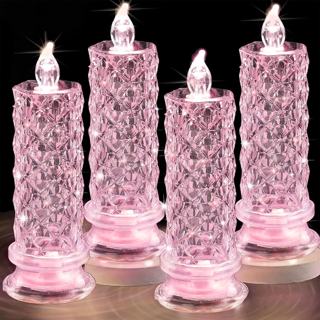 Velas LED sin llama, 4 velas románticas que funcionan con pilas, velas LED para el día de San Valentín, decoración romántica de aniversario y boda (rosa, 2.5 pulgadas de profundidad x 7.2 A19