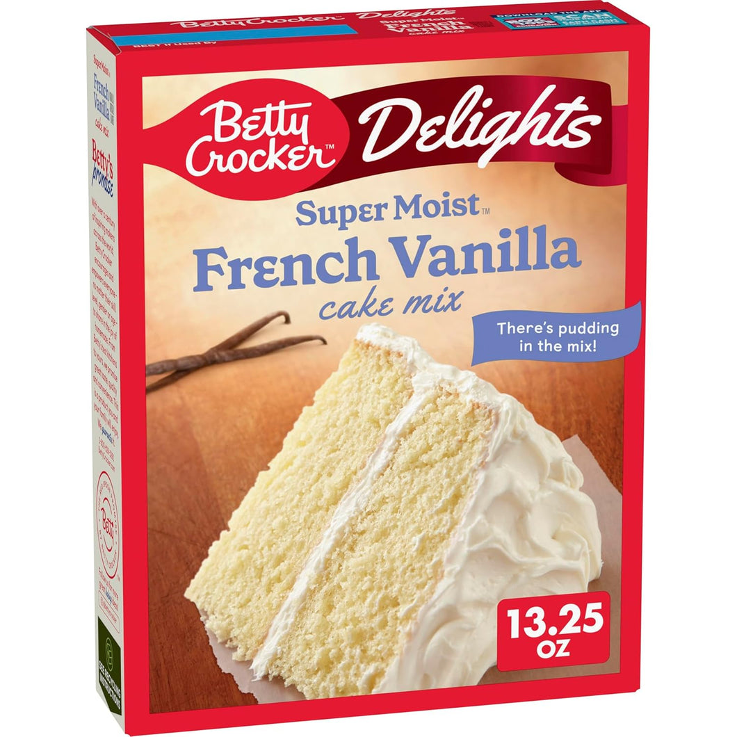 Betty Crocker Delights Mezcla de pastel con sabor a vainilla francesa súper húmeda, 13.25 onzas
