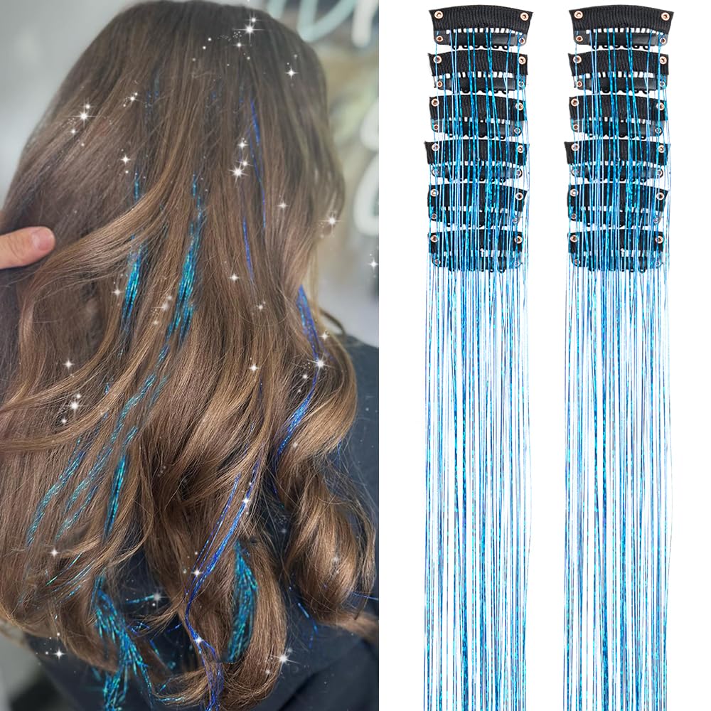 Kit de 12 piezas de oropel de cabello de hada azul cielo, A21  kit de oropel con clip de 20 pulgadas,