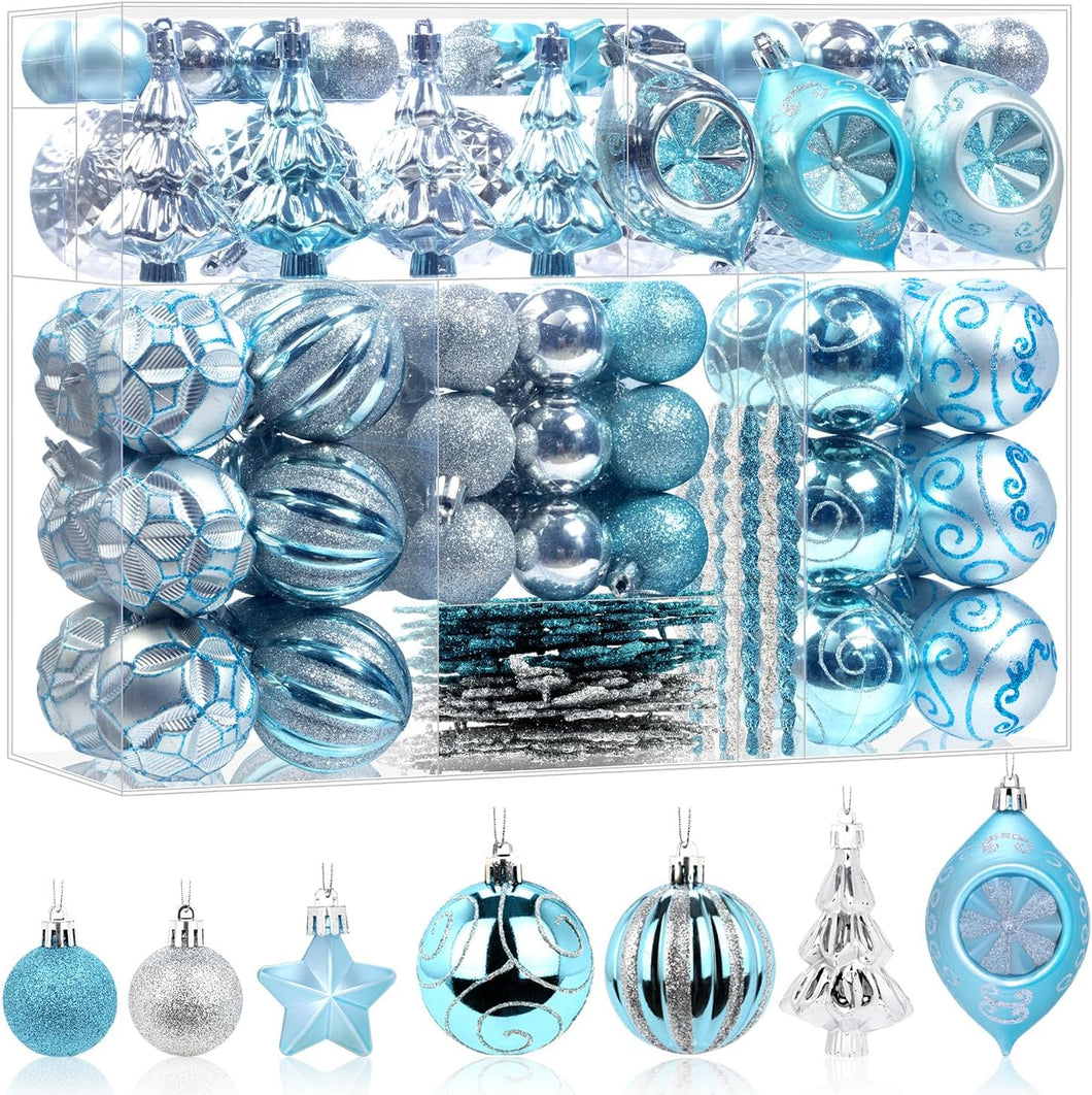 vJuego de 114 adornos de bolas de Navidad azules y plateadas, adornos de árbol de Navidad A19,