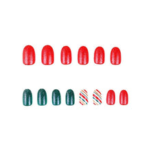 Cargar imagen en el visor de la galería, Uñas postizas de Navidad a presión con purpurina, uñas postizas cortas con diseño de almendra roja y verde, uñas acrílicas brillantes, cobertura completa A22 , rayas, uñas adhesivas para mujeres y niñas,
