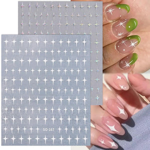 6 hojas de calcomanías de uñas de estrella para arte de uñas, purpurina 3D dorada brillante,  a24