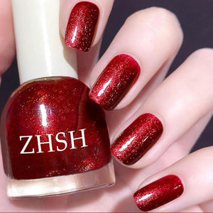 Esmalte de uñas rojo con purpurina, esmalte de uñas rojo burdeos oscuro, a22 esmalte de uñas natural de secado rápido de alto brillo y larga duración,