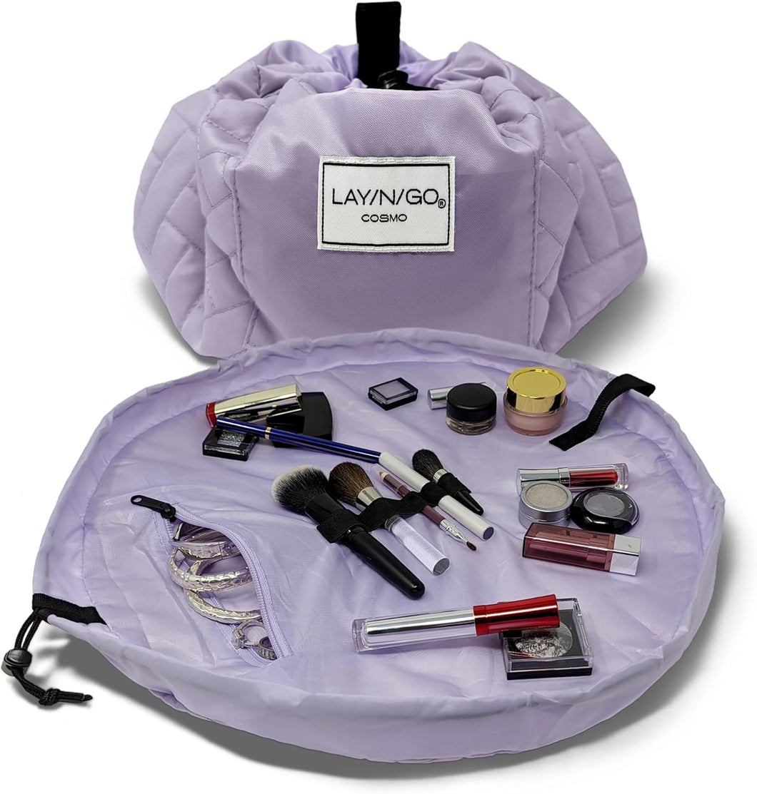 Organizador de cosméticos y maquillaje con cordón, bolsa de aseo para viajes, regalos y uso diario, Lavanda acolchada, A22 Tradicional