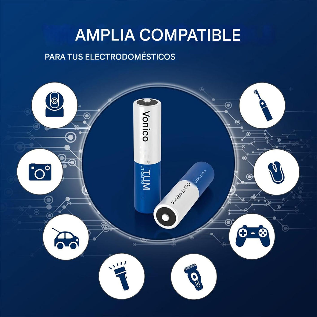 Pilas AAA, paquete de 8 pilas AAA de litio de 1.5 V