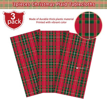 Cargar imagen en el visor de la galería, 3 manteles de fiesta a cuadros de búfalo de Navidad, mantel rectangular de plástico desechable rojo y verde para Navidad, suministros de fiesta de invierno, 54 x 108 pulgadas A19
