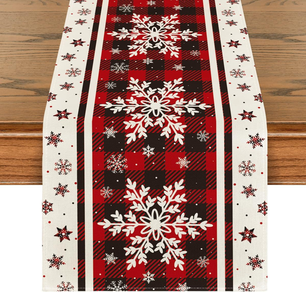 Artoid Mode Camino de mesa de Navidad con copos de nieve a cuadros, decoración de mesa de comedor de cocina de invierno para decoración de fiesta en el hogar, 13 x 72 pulgadas A19