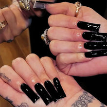 Cargar imagen en el visor de la galería, Uñas postizas negras a presión, largas y cuadradas A19

