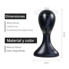 Cargar imagen en el visor de la galería, Studio Limited - Cabeza de maniquí de plástico profesional de 16 pulgadas (negro)
