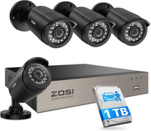 Cargar imagen en el visor de la galería, ZOSI - Sistema de cámara de vigilancia 1080p para exteriores con disco duro de 1 TB  Camaras
