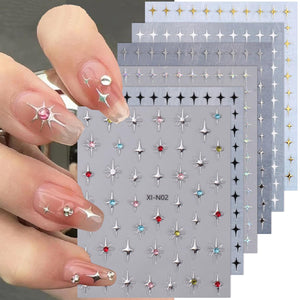 6 hojas de calcomanías de uñas de estrella para arte de uñas, purpurina 3D dorada brillante,  a24