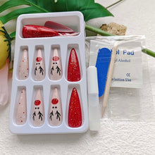 Cargar imagen en el visor de la galería, Uñas postizas a presión de Navidad, uñas postizas largas de almendra, uñas postizas acrílicas con diseños de cuadros de alce con purpurina en polvo,a22  uñas artificiales
