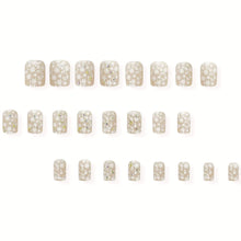 Cargar imagen en el visor de la galería, Uñas postizas a presión de Navidad, uñas postizas cuadradas cortas con diseños de diamantes de nieve, uñas postizas de Navidad,a22  uñas postizas brillantes con pegamento de c

