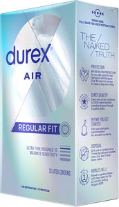 Durex Preservativos Air - Preservativos de látex de goma natural extra finos y transparentes para hombres