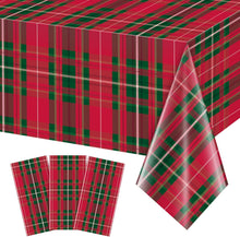 Cargar imagen en el visor de la galería, 3 manteles de fiesta a cuadros de búfalo de Navidad, mantel rectangular de plástico desechable rojo y verde para Navidad, suministros de fiesta de invierno, 54 x 108 pulgadas A19
