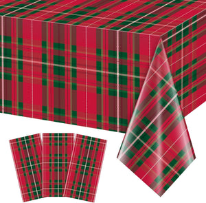 3 manteles de fiesta a cuadros de búfalo de Navidad, mantel rectangular de plástico desechable rojo y verde para Navidad, suministros de fiesta de invierno, 54 x 108 pulgadas A19