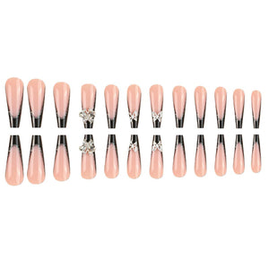 Uñas postizas largas con punta francesa negra tipo ataúd MABKJLF de cobertura completa con diseños de diamantes de imitación de mariposa, uñas postizas brillantes con purpurina, A22 uñas artificiales para mujeres y niñas, 24 unidades
