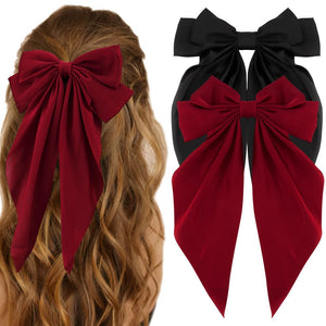 Pinza para el cabello, 2 lazos de satén sedoso para mujer a21, cintas de pelo de cola larga de gran tamaño,