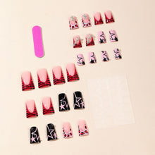 Cargar imagen en el visor de la galería, Uñas postizas a presión de pato hechas a mano, punta francesa, color rosa y negro, cobertura completa, con dije de dólar,a22  uñas postizas con diseños Y2K con pegamento brillante, uñas
