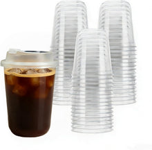 Cargar imagen en el visor de la galería, 50 juegos de vasos de plástico transparente de 12 onzas con tapas a prueba de fugas
