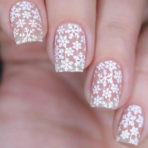Uñas postizas a presión de Navidad, uñas postizas cuadradas cortas con diseños de copos de nieve, uñas postizas de Navidad, uñas postizas brillantes de cobertura completa, a22 uñas artificiales