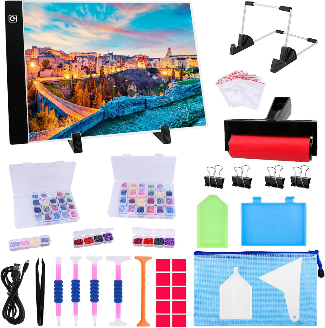 Ratukall Kit de almohadilla de luz de pintura de diamante A4 de 183 piezas, A24