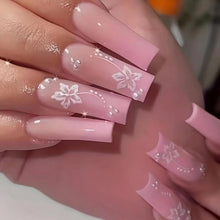 Cargar imagen en el visor de la galería, Uñas postizas cuadradas largas y cuadradas, con pegamento, diseño de perlas, uñas acrílicas, 24 unidades a22 , Squoval de cobertura completa, para mujeres y niñas

