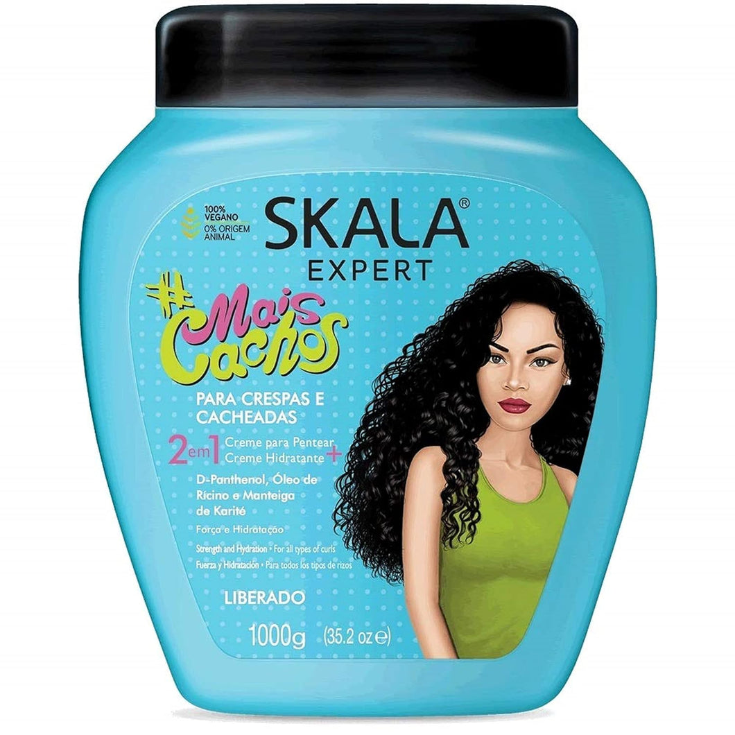 SKALA Más Cachos para cabello tipo 3ABC - Tratamiento acondicionador 2 en 1 Crema y crema para peinar 35.2oz A19