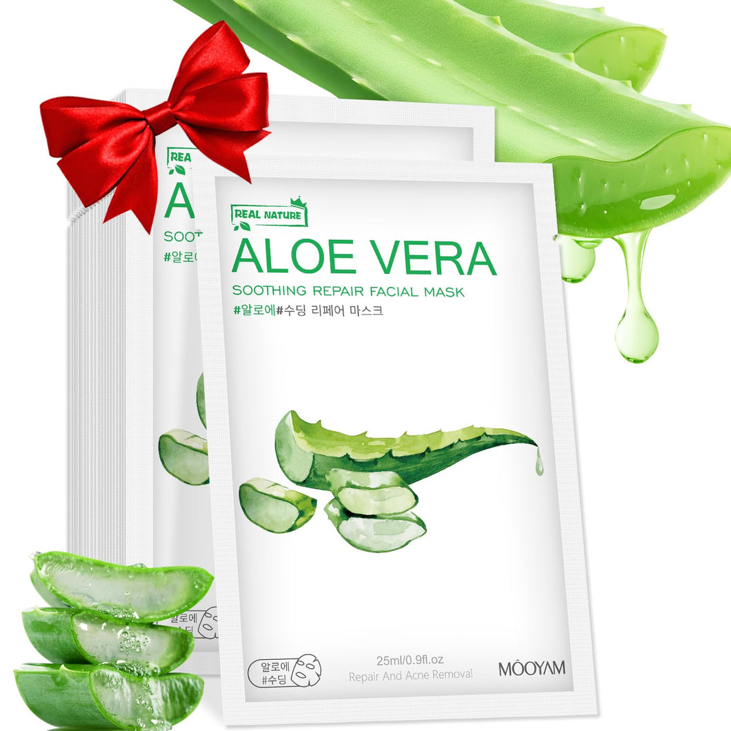 Mascarilla facial de aloe vera, mascarillas hidratantes para piel seca, grasa y sensible,  a22 hoja de cuidado de la piel facial de aloe para hidratar