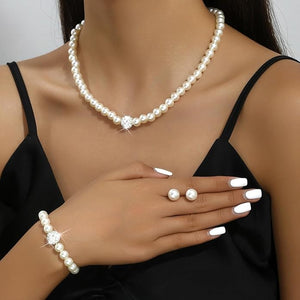Juego de collar y aretes de perlas de imitación para mujer