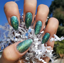 Cargar imagen en el visor de la galería, Uñas postizas a presión de almendra, uñas postizas de Navidad con pegamento, uñas postizas acrílicas con diseños de purpurina, color verde, cobertura completa, A22 auñas artificiales brillantes,
