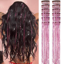 Cargar imagen en el visor de la galería, Paquete de a21 extensiones de cabello de oropel rosa con purpurina de 20 pulgadas
