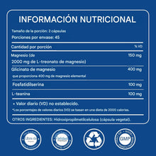 Cargar imagen en el visor de la galería, L-treonato de magnesio 2,000 mg y glicinato de magnesio 400 mg

