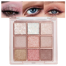 Cargar imagen en el visor de la galería, Paleta de sombra de ojos con purpurina de 9 colores, paleta de sombras de ojos con purpurina rosa, blanco, dorado, brillante, brillante a22 , paleta de sombras de ojos pastel, de larga duración,
