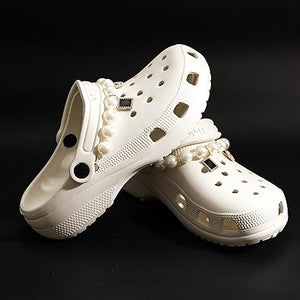 Paquete de 17 dijes brillantes para zapatos para mujer, par de cadenas de zapatos de perlas, 12 dijes de decoración de joyería femenina para sandalias de zueco, A22  accesorios de abalorios de perlas