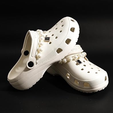 Paquete de 17 dijes brillantes para zapatos para mujer, par de cadenas de zapatos de perlas, 12 dijes de decoración de joyería femenina para sandalias de zueco, A22  accesorios de abalorios de perlas