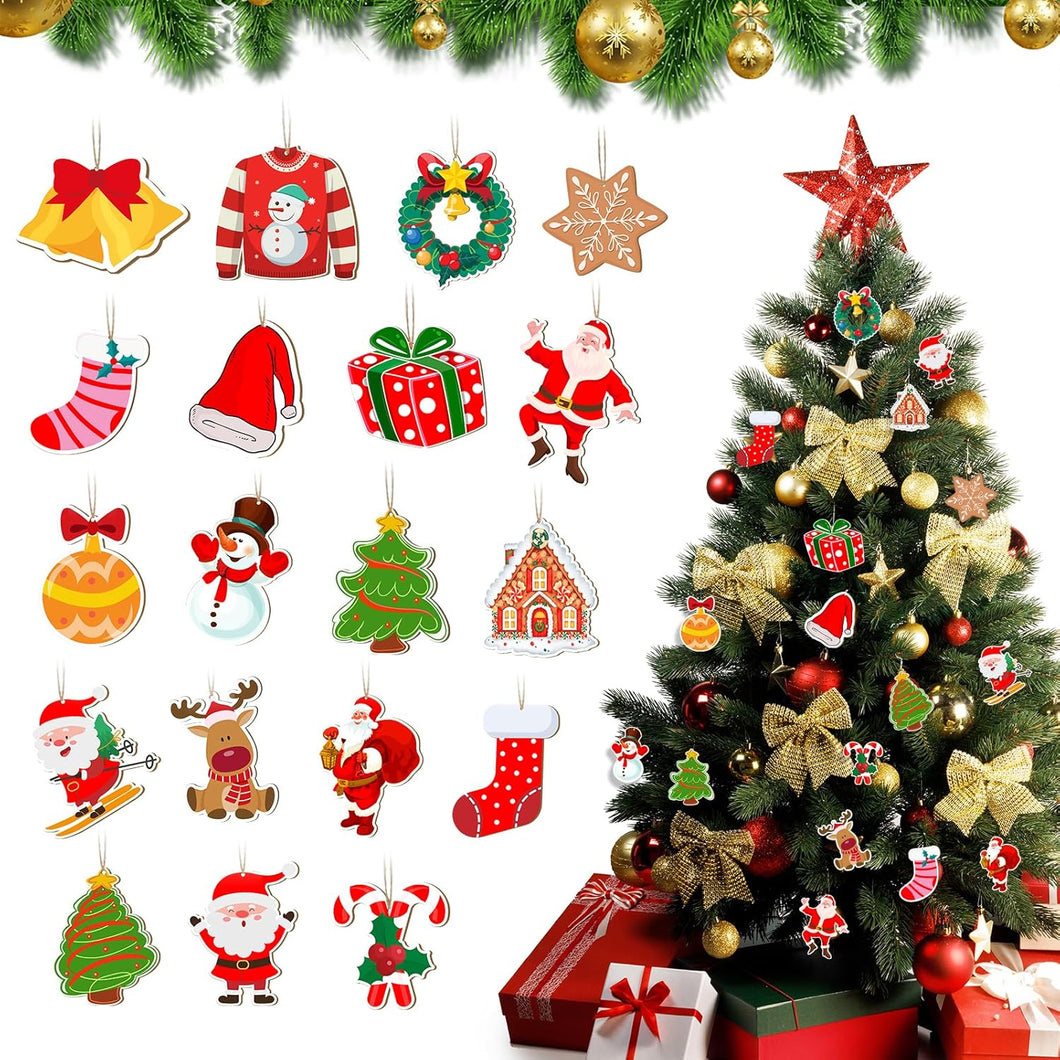 Decoraciones para árbol de Navidad, 24 piezas de adornos colgantes de madera para árbol, A19
