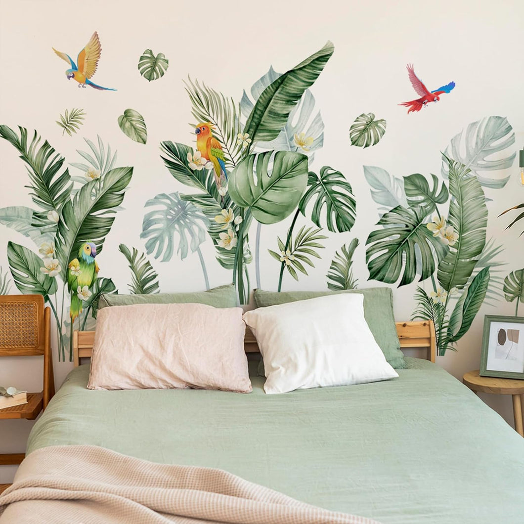 Calcomanías de pared de plantas verdes, murales de pared extraíbles de pájaros A19