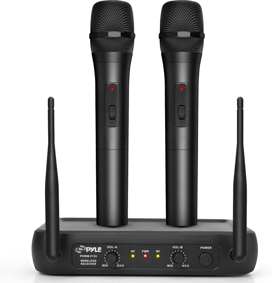 Sistema de micrófonos inalámbrico, 2 micrófonos de mano, frecuencia fija