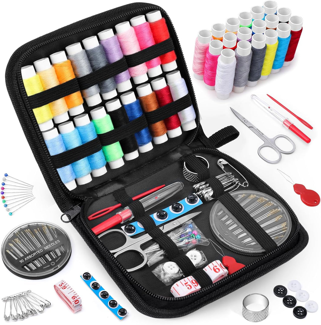 Coquimbo Kit de costura, regalos para mamá, abuela, mujeres, hombres, adultos, niños, adolescentes, principiantes, niños, viajeros, suministros de costura portátiles, accesorios que contiene hilo, a24