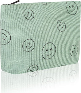 Bolsa de cosméticos Bolsa de maquillaje Preppy Cute Corduroy Neceser para mujeres esenciales de viaje,a22 Verde, Cara de moda