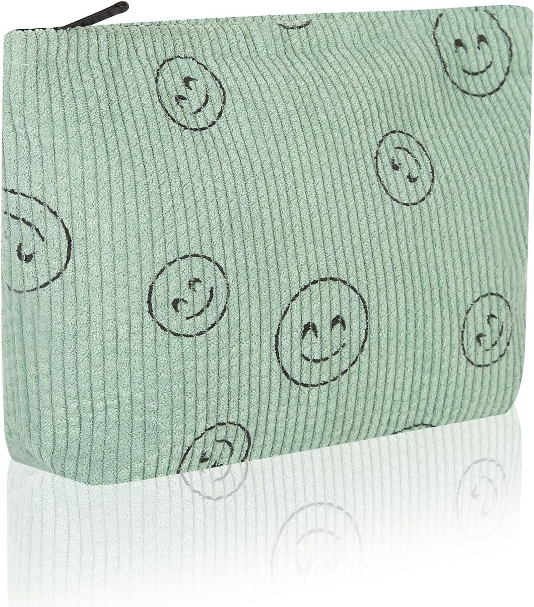 Bolsa de cosméticos Bolsa de maquillaje Preppy Cute Corduroy Neceser para mujeres esenciales de viaje,a22 Verde, Cara de moda