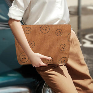 Bolsa de cosméticos Bolsa de maquillaje Preppy Cute Corduroy Neceser para mujeres esenciales de viaje, Marrón a22, Cara de moda