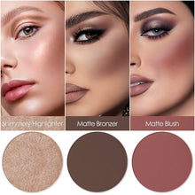 Cargar imagen en el visor de la galería, FOCALLURE Paleta de rubor e iluminador, paleta de contorno 3 en 1, polvo bronceador mate libre de crueldad, iluminadores iluminadores brillantes para un aspecto brillante, #11 A19
