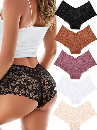Ropa interior sexy para mujer, pantalones cortos de encaje con cintura en V, transpirables
