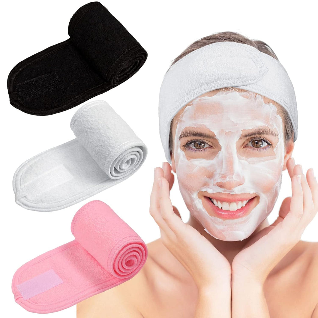 diadema para spa facial, para maquillaje, para la cabeza, toalla ajustable, 3 unidades, talla única , Blanco, negro, rosa A19