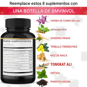 Suplemento de hierba de cabra con maca, ginseng, Tribulus Terrestris, Ashwagandha, pimienta negra